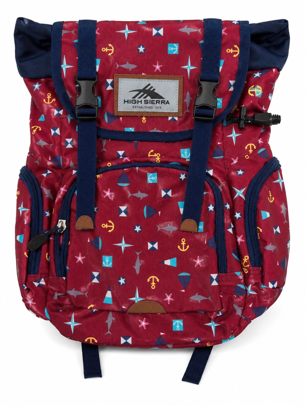 High Sierra Nautical Print Backpack Red Navy Coastal Y2K